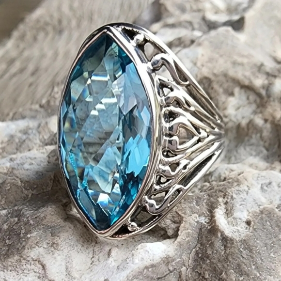 Nicky Butler Designer 925 Sterling Silver Aqua Quartz Marquise Ring NWT Sz 7.25 - Picture 2 of 4